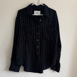 Super soft  drapery oversized PISTOLA Black Vertical-Stripe Button-Down Shirt